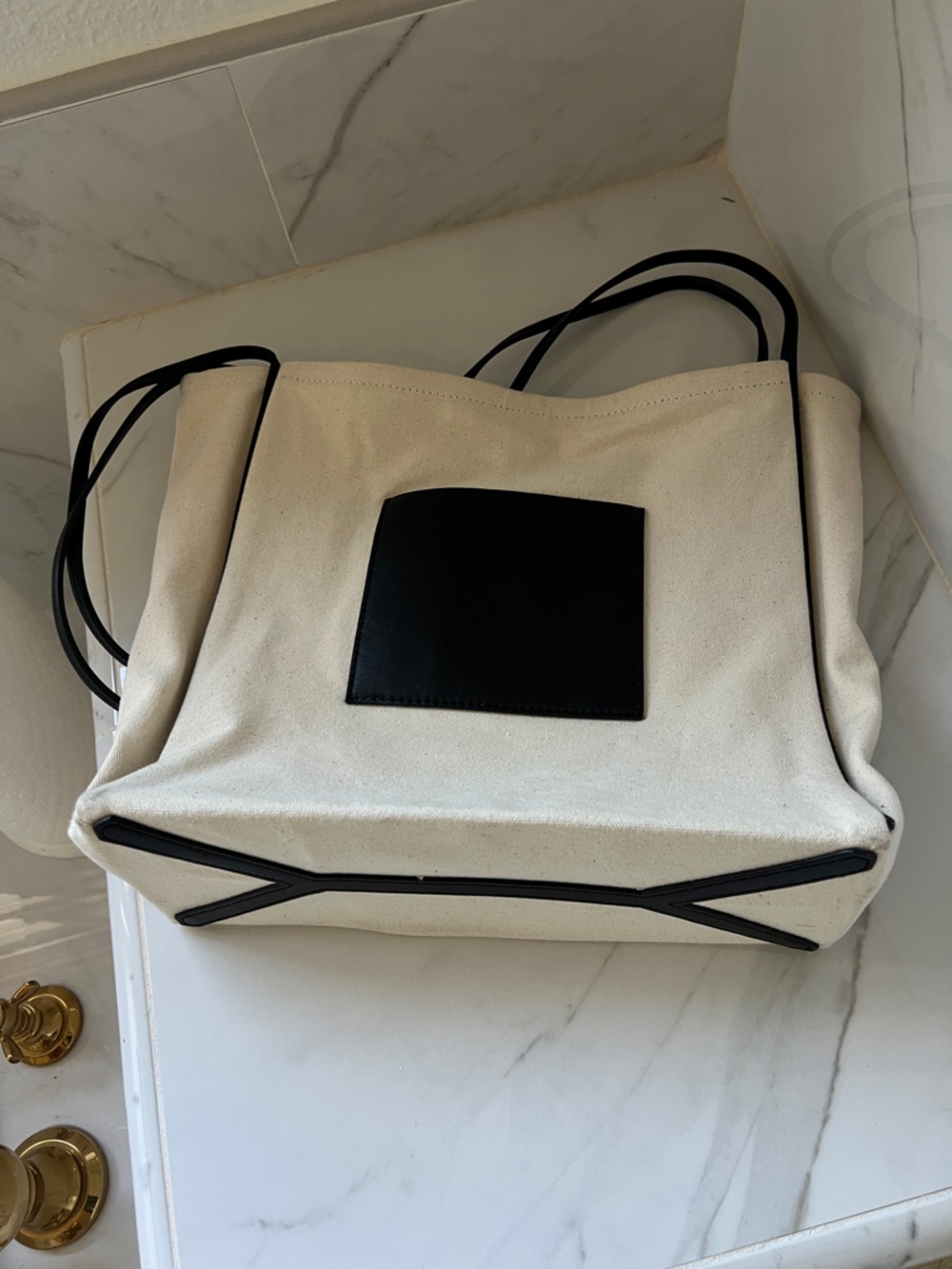 Canvas Tote Bag with Black leather Accents - Picture 3 of 3